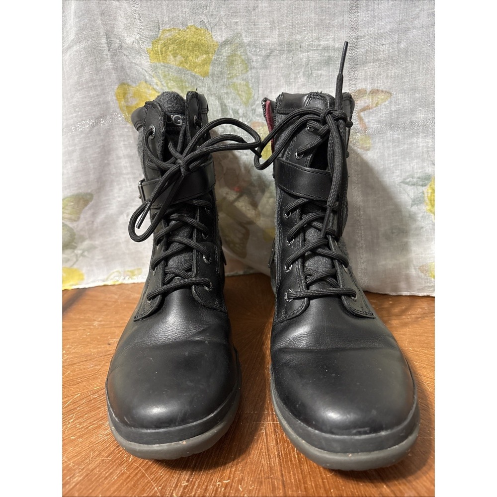Ugg Kesey Womens Boot Waterproof Full-Grain Leather Wool-Blend Black  Size 8